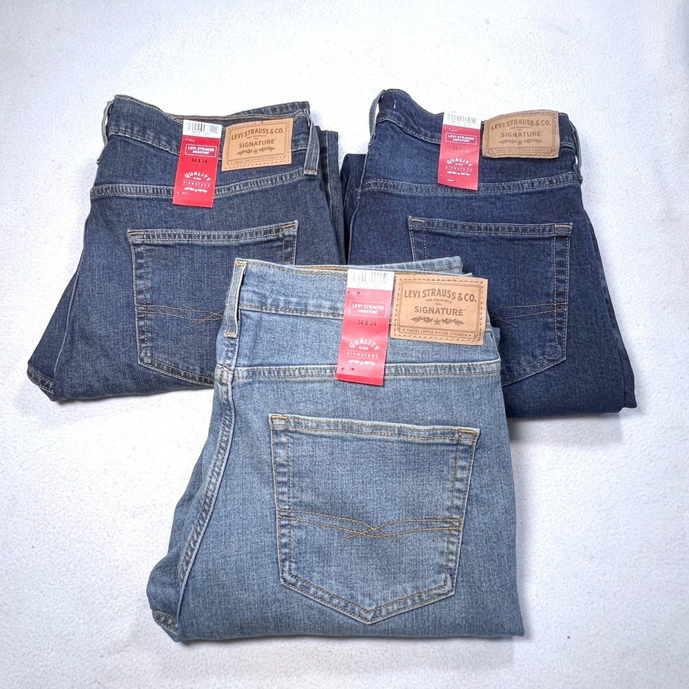 Levi Strauss Signature Straight Jeans Men 34x34 Blue 3 Pack Bundle Multipack New